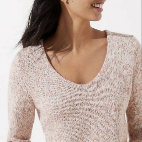 LOFT Pink Marl Knit Tunic Sweater V Neckline - Picture 2 of 7
